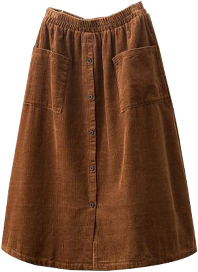 Minibee Women's Corduroy Midi Skirt with Front Split Design