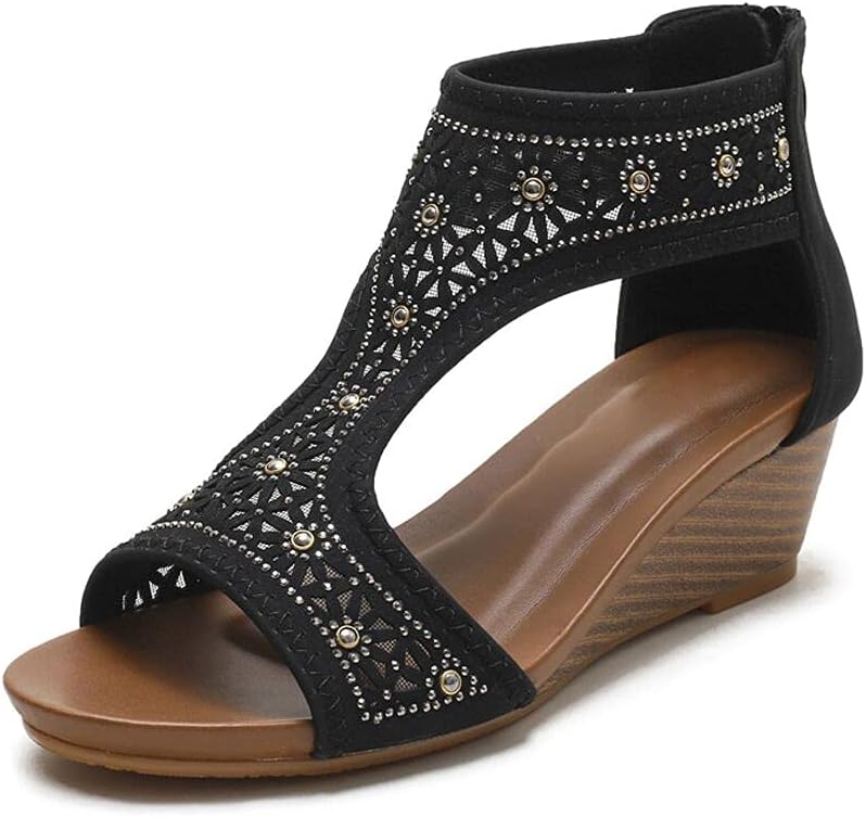 WOJWSKI Women's Slide Wedge Sandal Open Toe High Heel Comfort