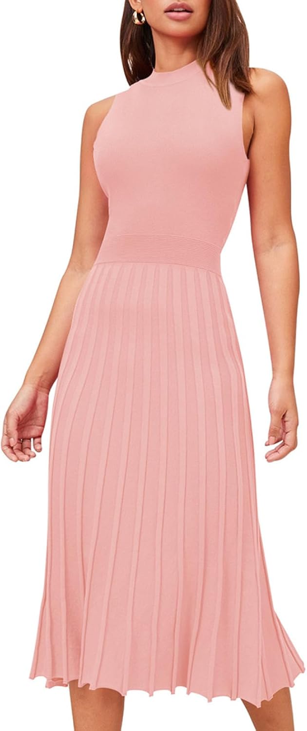 Elegant Pink Queen Women's Crew Neck Sleeveless Midi Dress