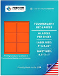 Premium Label Supply Bright Neon Red Fluorescent Labels - 4 x 3.33 in