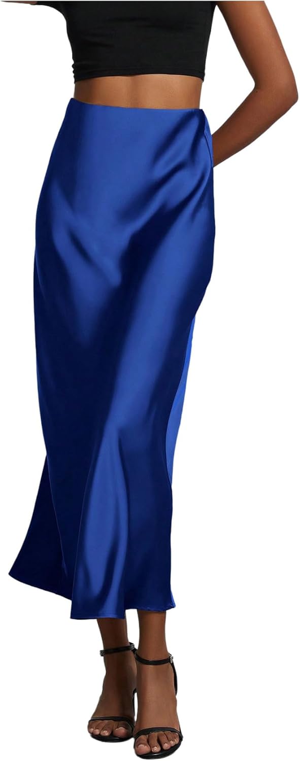 Elegant Satin Maxi Skirts for Women - High Waisted A Line Style