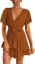 Cosonsen Women's Dress Deep V-Neck Long Sleeve Mini Skater
