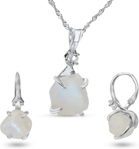 Real Raw Crystal Drop Earrings and Necklace Set for Her Gift