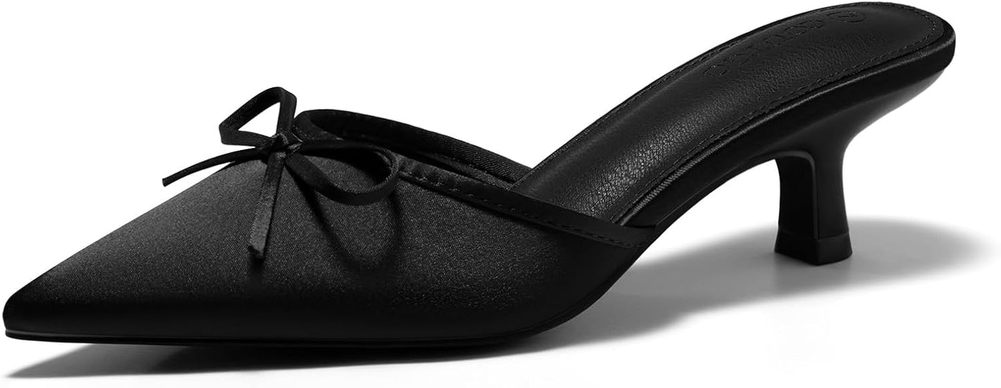 Coutgo Womens Kitten Heels Mules with Bow for Elegant Style