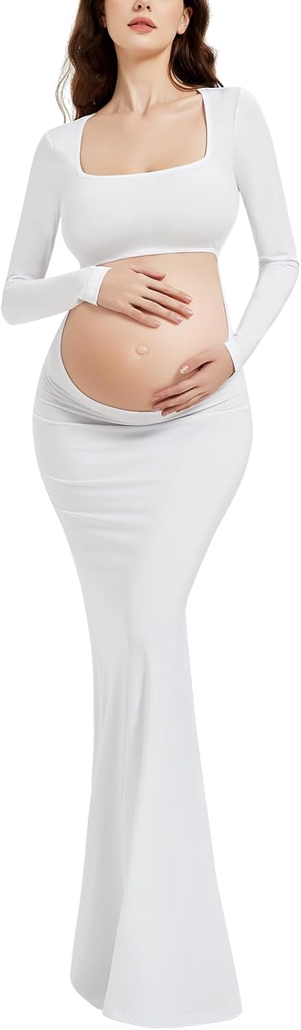 Bhome Maternity Photoshoot Dress with Sexy Cut-Out Backless Design