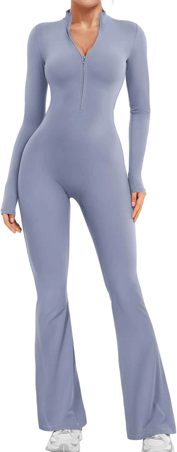 YEOREO Women Long Sleeve Flare Workout Jumpsuit for Style