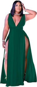 Ekaliy Women's Plus Size Sleeveless Deep V Neck Maxi Dress