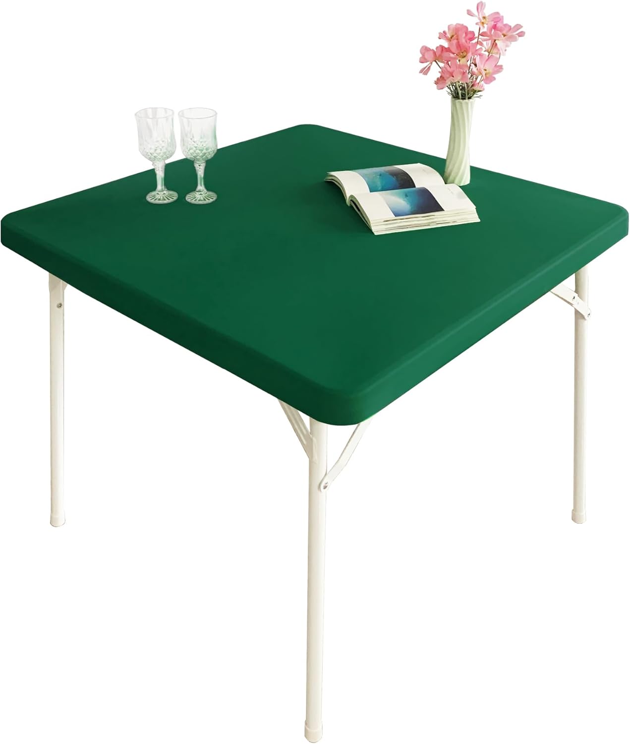 Monibana Hunter Green Spandex Table Cover 34x34 Inch - Stretchy Elegance