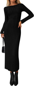 PRETTYGARDEN Ribbed Knit Bodycon Maxi Sweater Dress - Flattering Fall