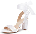 Womens Strappy Chunky Heeled Satin Sandals - Lace Up Bow Tie