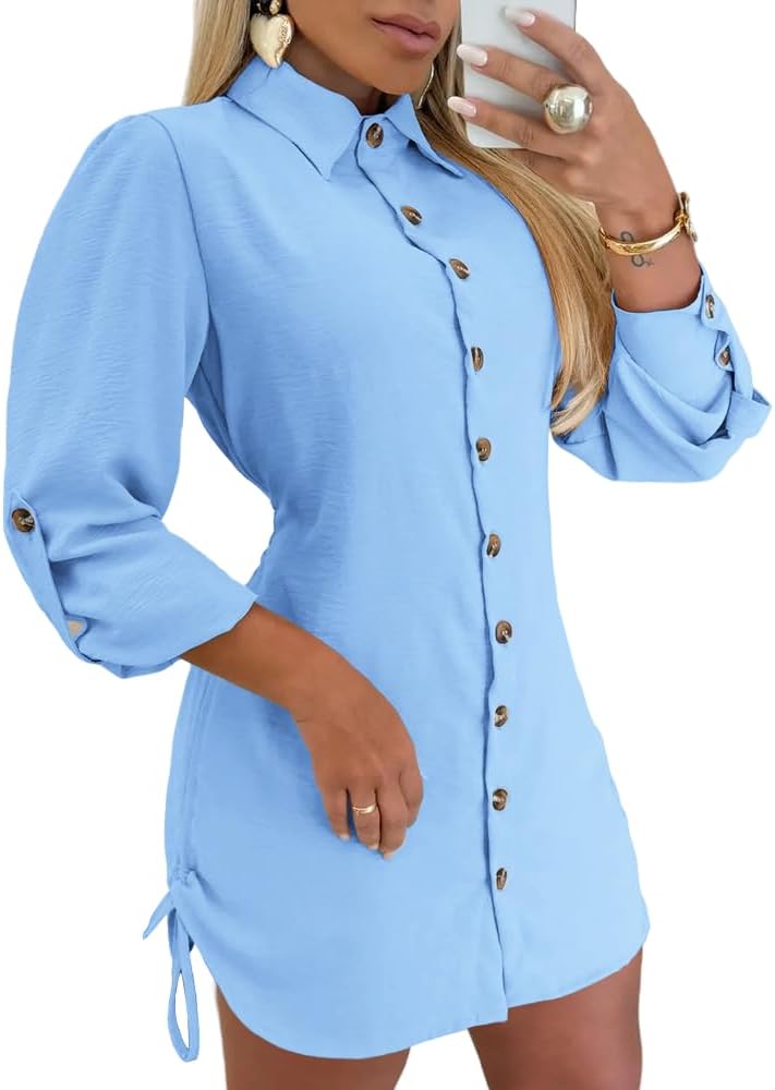 Chic & Trendy Women Shirt Dress with Side Drawstring Detail
