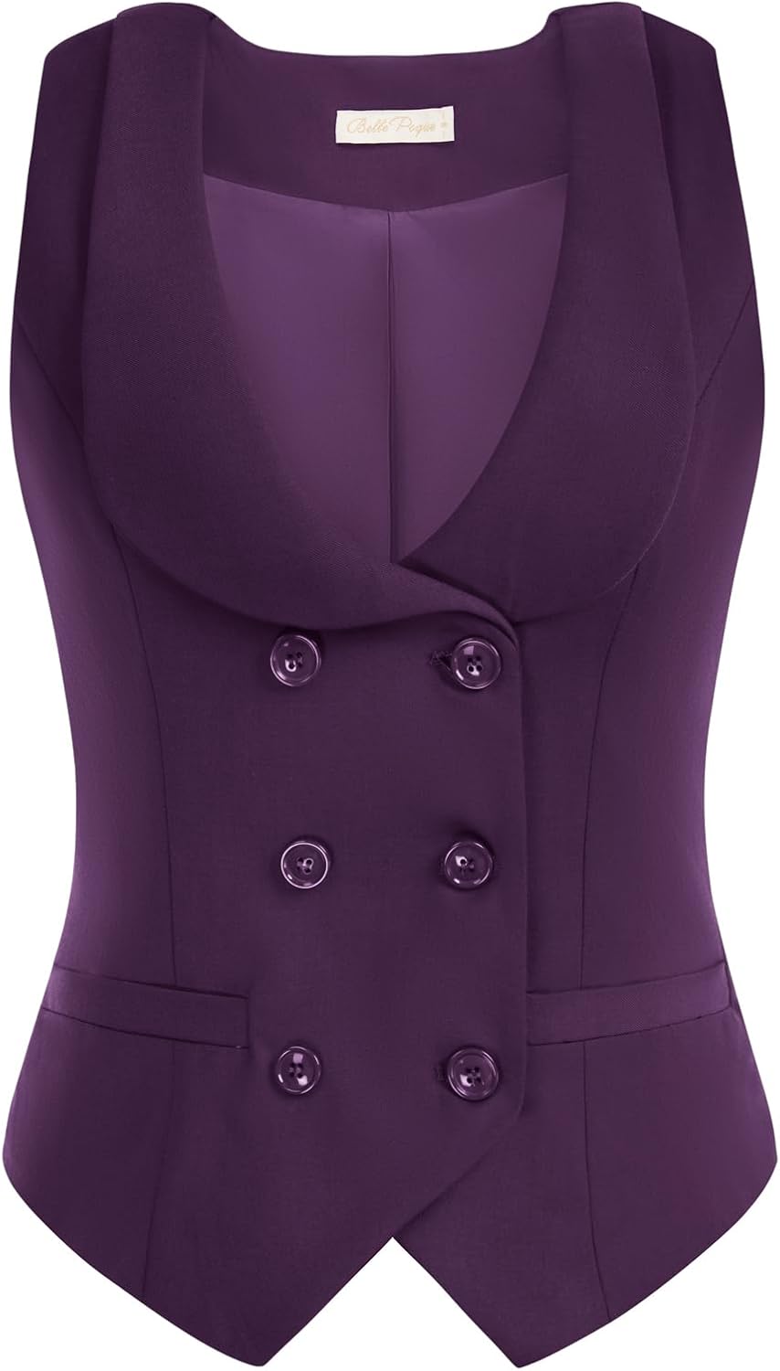 Belle Poque Women Double Breasted Vintage Waistcoat with Pockets