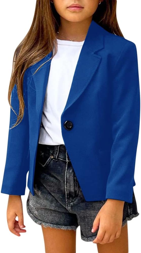 rrhss Girls Solid Color Lapel Suit Coat Blazer Jacket for Kids