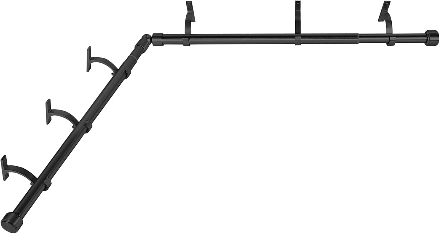 Black Corner Window Curtain Rods with Adjustable 32-86 Inch Design