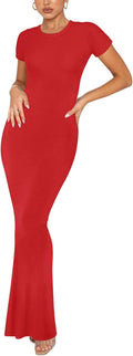 REORIA Women's Summer Casual Long Dress - Flattering Ribbed Maxi