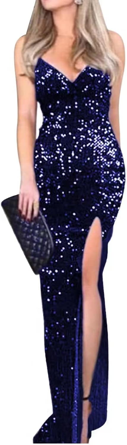 Elegant Women Sleeveless Off Shoulder Split Evening Dress