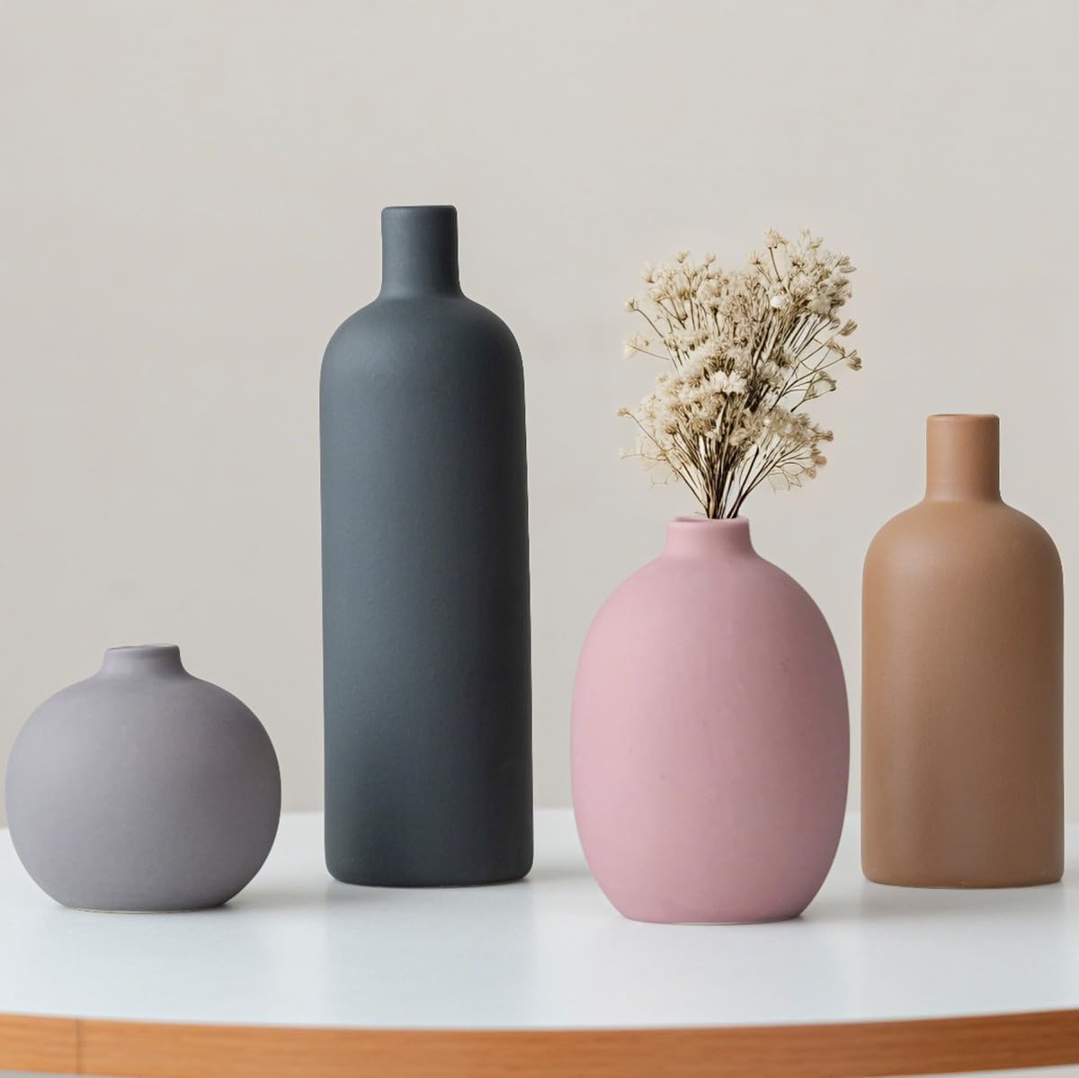 Modern Ceramic Vase Set for Home Shelf Decor - 4 Piece Collection