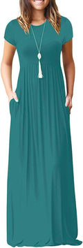 EUOVMY Women's Casual Maxi Dress with Pockets and Short Sleeves