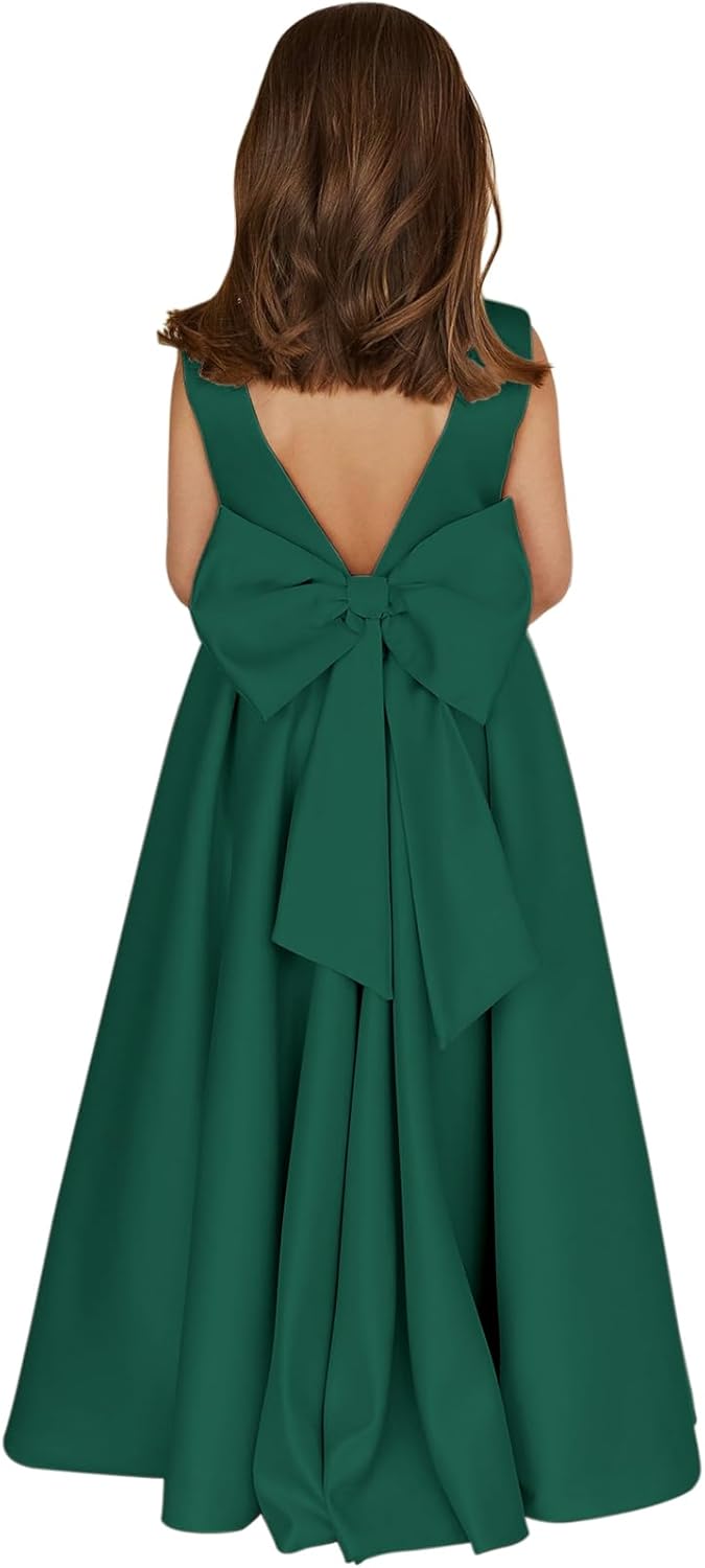 Elegant Satin Flower Girl Dresses for Wedding with Bow-Knot