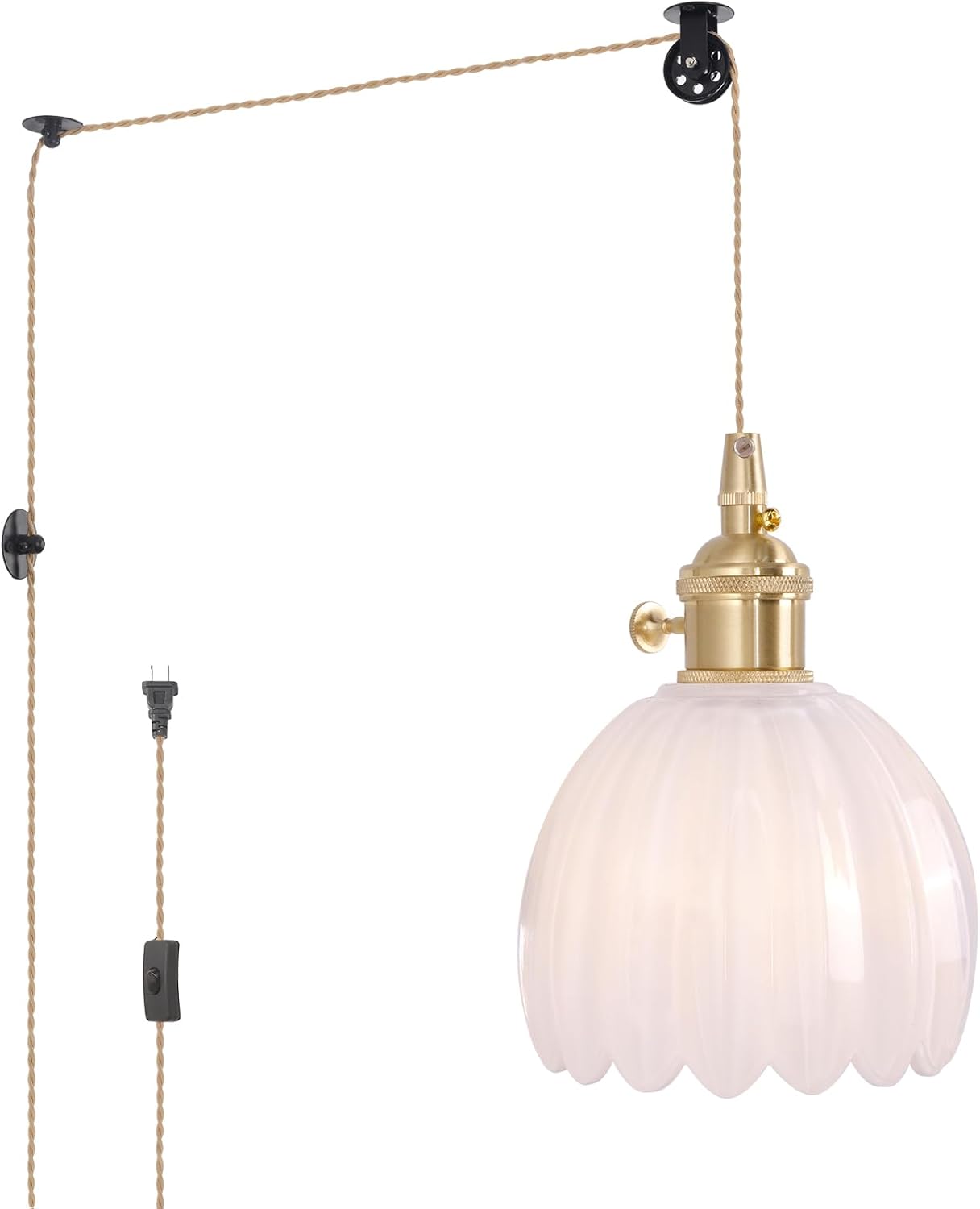Mini Plug in Pendant Light with White Tulip Glass Lampshade