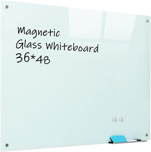 Magnetic Glass Whiteboard 36x48in Frameless Dry Erase Board