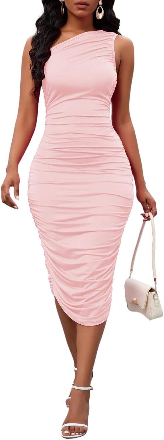 Women's Sexy One Shoulder Midi Dress for Parties and Weddings