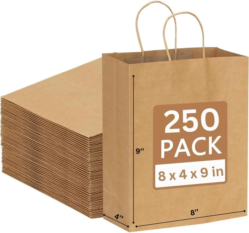 Premium 8x4x9 Inch Brown Paper Bags with Handles for Events