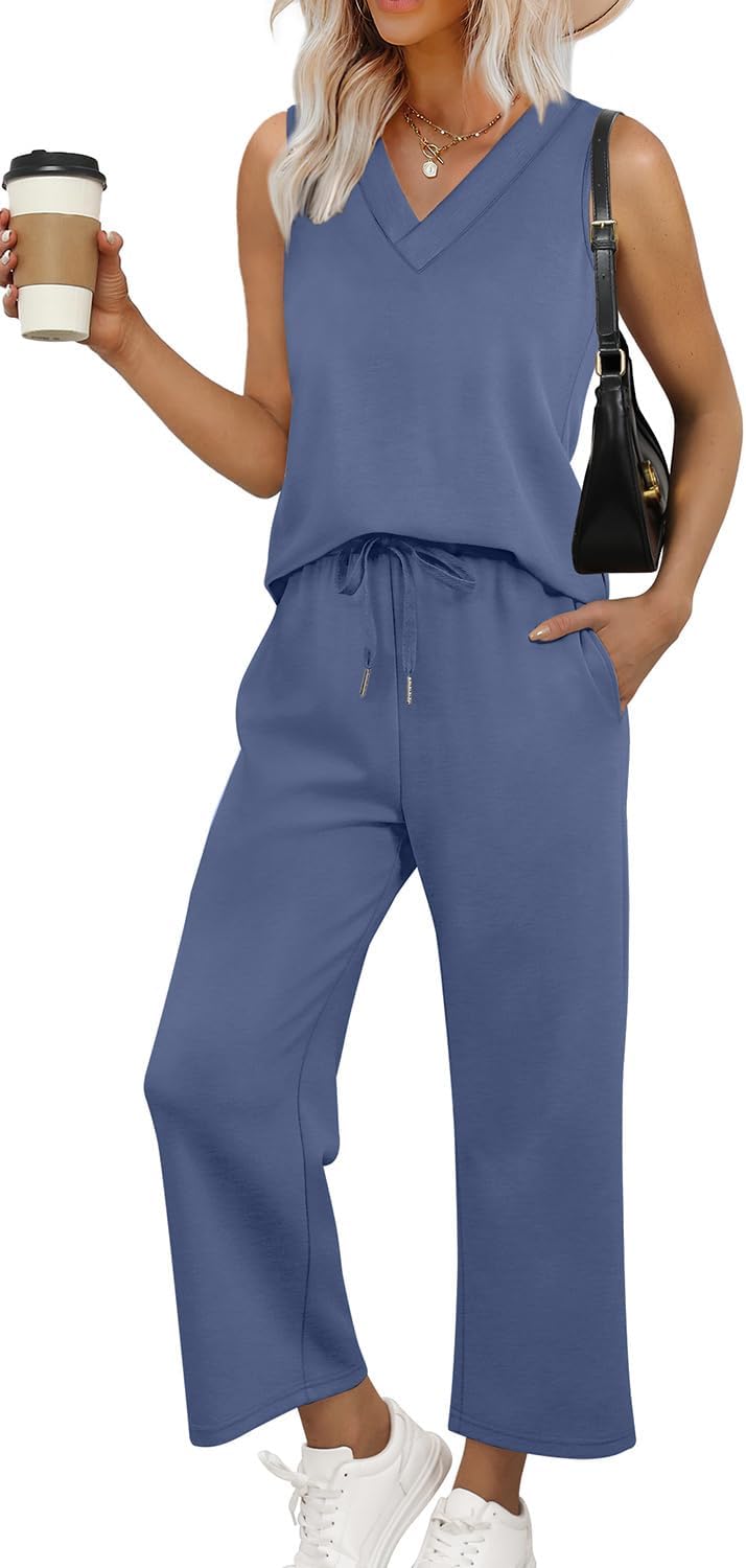 Stylish Two Piece Sets for Women Summer Outfits with Wide Leg Pants