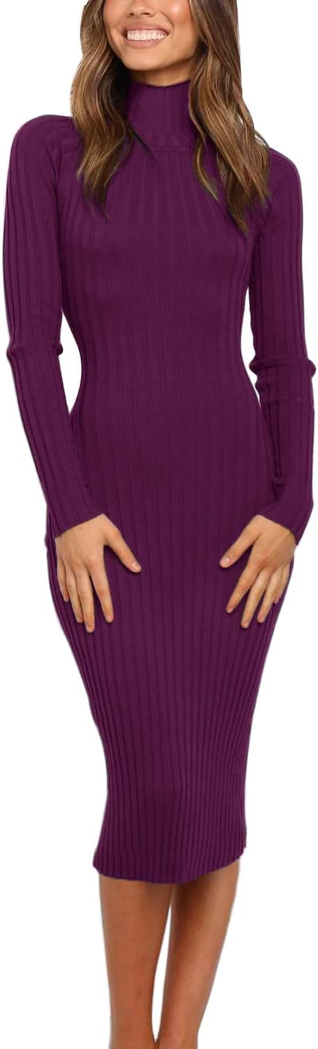 Ribbed Long Sleeve Sweater Dress for Women - Cozy and Stylish