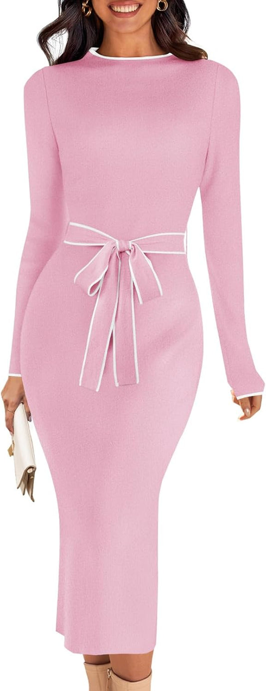 Stylish MEROKEETY Women's Long Sleeve Midi Sweater Dress 2025