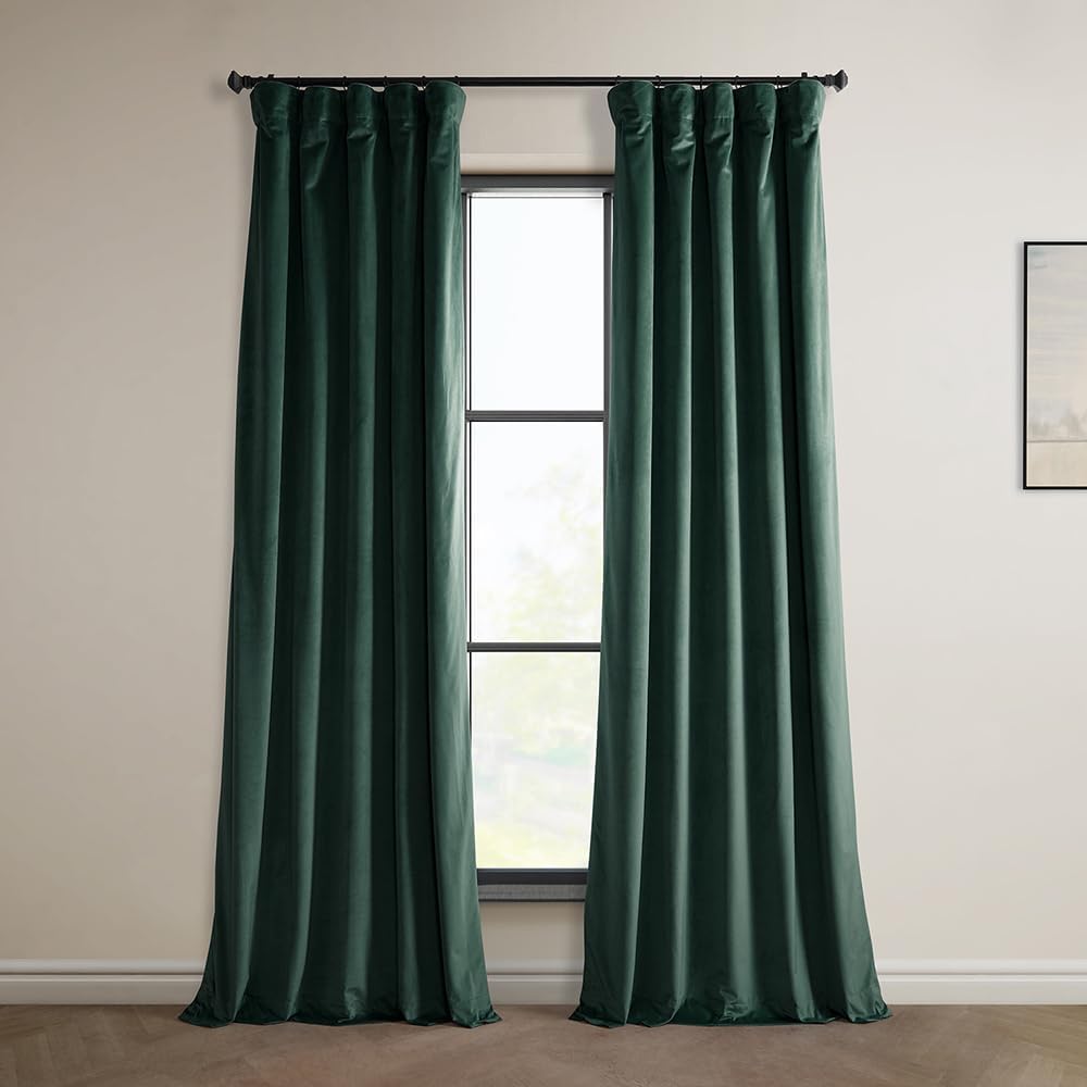 Plush Velvet Room Darkening Curtain (Forestry Green)