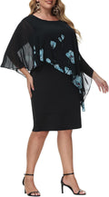 Sleeveless Cape Chiffon Overlay Bodycon Pencil Dress - Flattering Fit