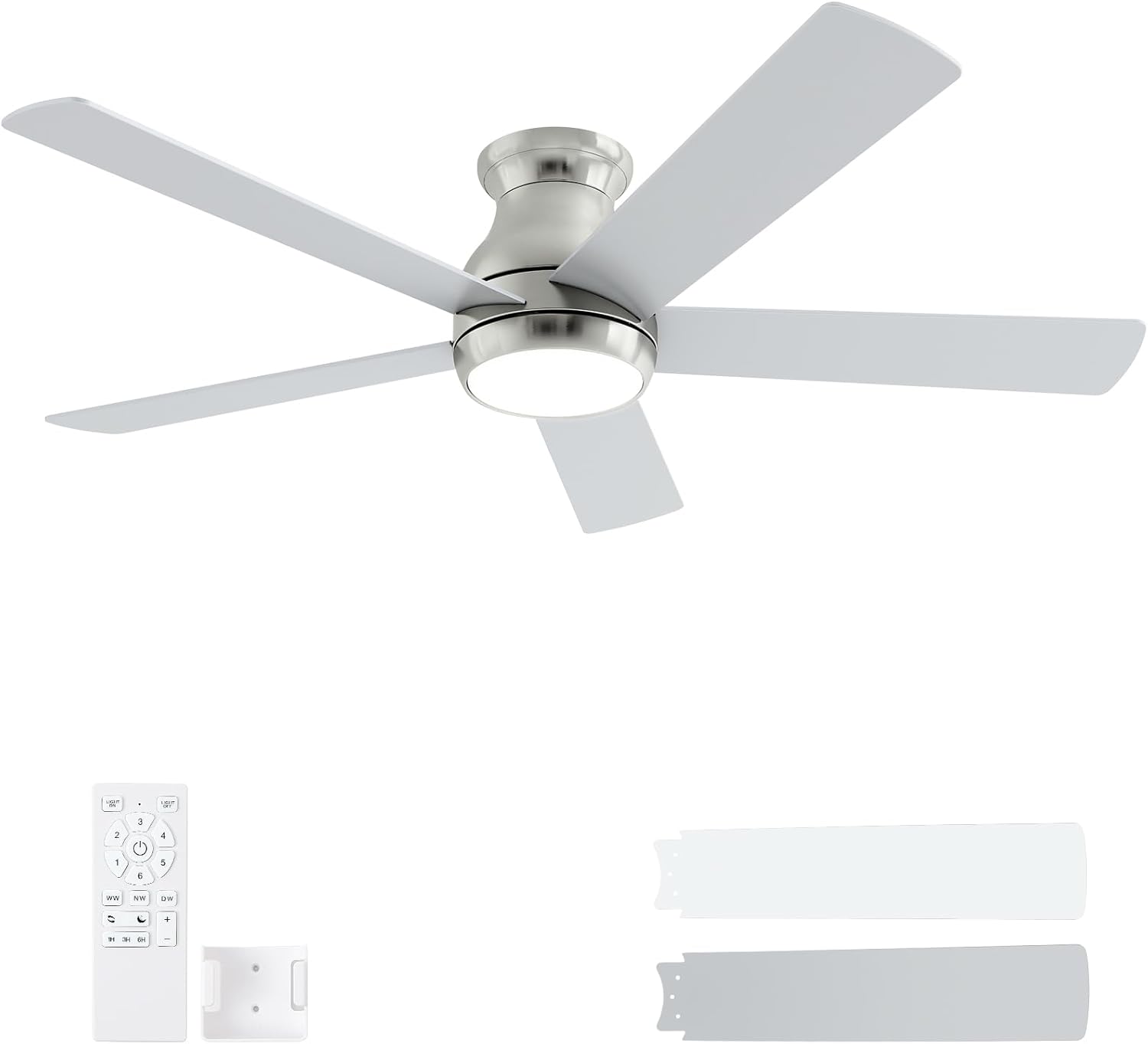 52 Inch Brushed Nickel Ceiling Fan with Lights and Remote Control