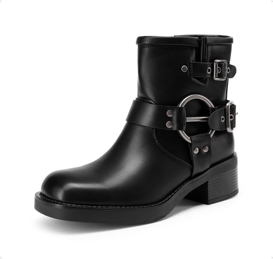 DREAM PAIRS Women's Fashion Motorcycle Ankle Boots with Buckles