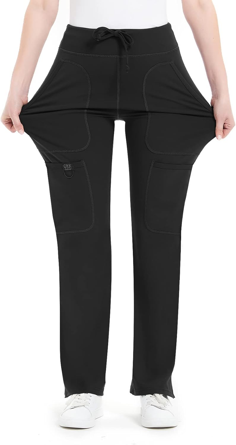 QBK Yoga Scrub Pants for Women - Comfortable Mid Rise Cargo Style
