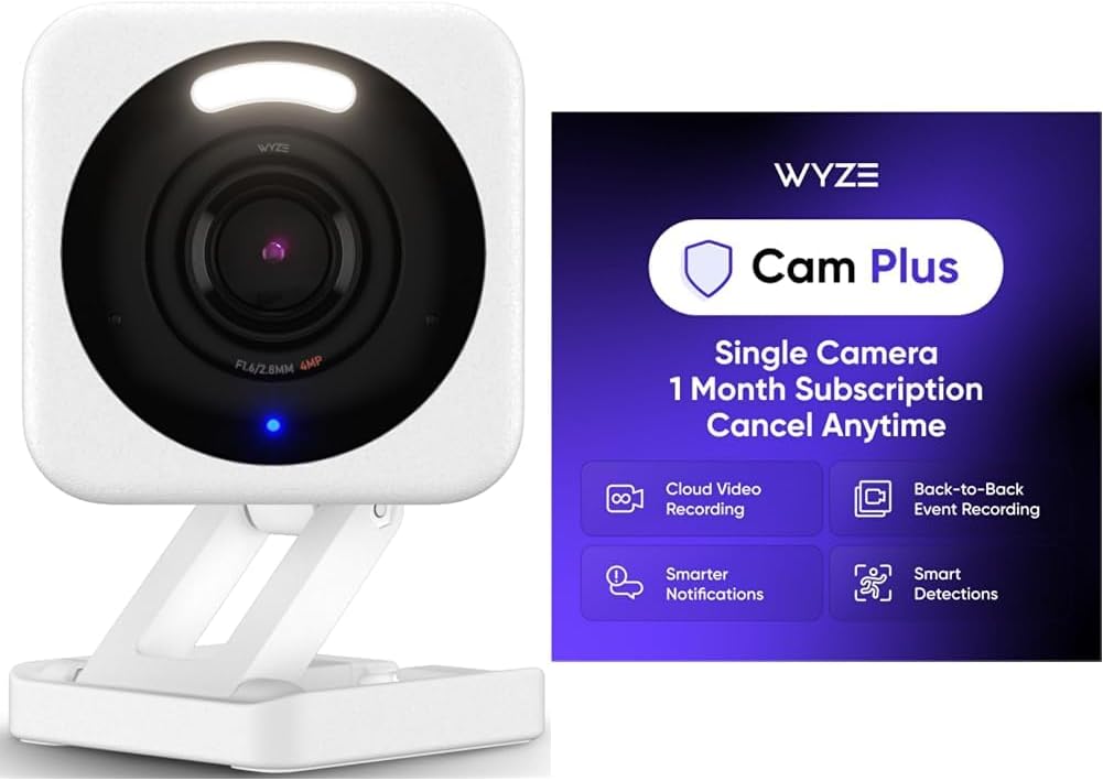 WYZE Cam v4 White with Cam Plus Monthly Subscription Plan