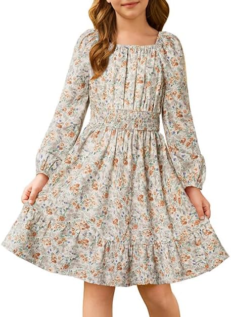 Floral Long Sleeve Midi Dress for Girls by GRACE KARIN 6-14Y