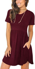 Women's Summer Short Sleeve Casual Sundress with Pockets - Hide Belly
