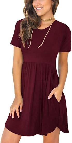 LONGYUAN Women's Summer Short Sleeve Casual Dresses with Pockets