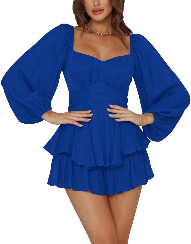 LYANER Women's Ruffle Layer Tie Mini Short Romper for All Occasions