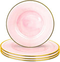 Pink Glass Charger Plates Set of 4 - Gold Rimmed Vintage Pink Chargers