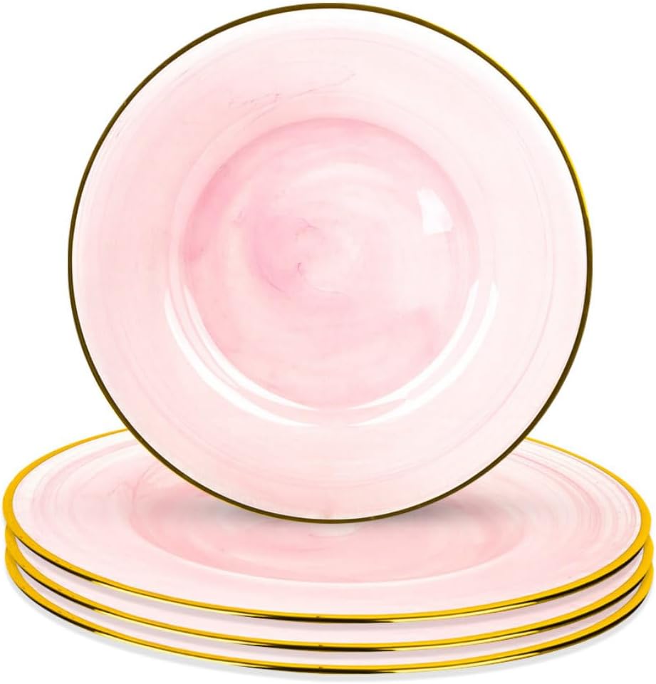 Set of 4 Gold Rimmed Glass Chargers - Vintage Pink
