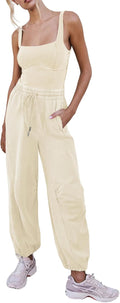 Women's Sleeveless Jumpsuit Square Neck Drawstring Waist - 2025