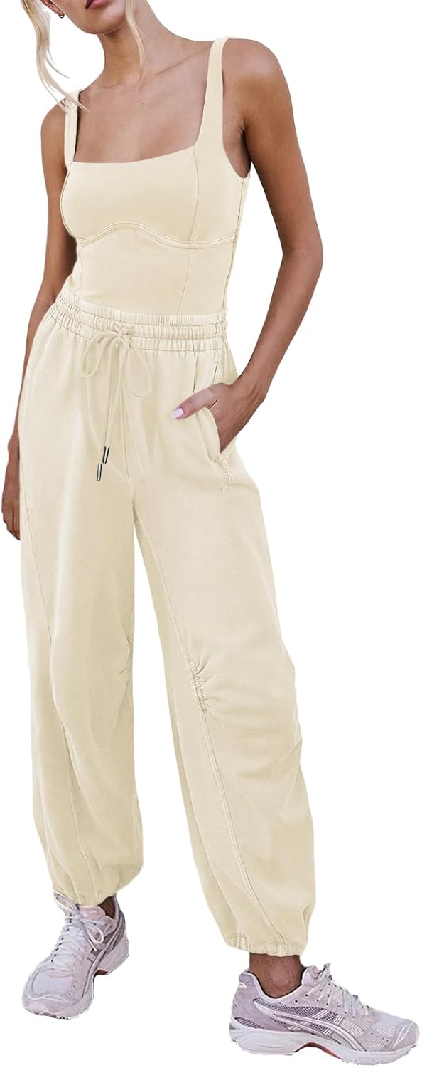 Women's Sleeveless Summer Jumpsuit with Drawstring Waist