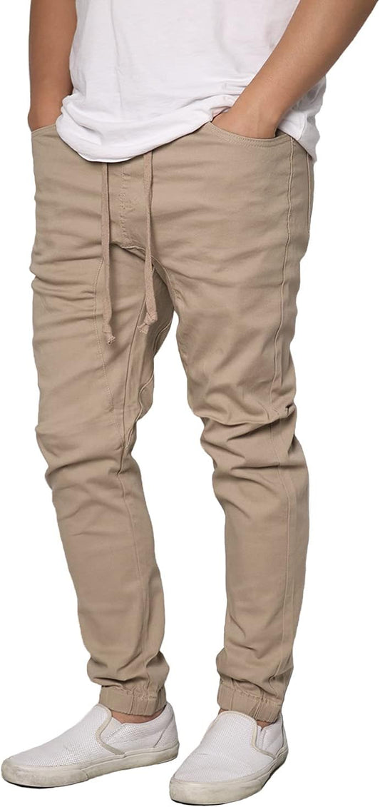 URBANJ Men's Stretch Twill Drop Crotch Jogger Pants for Comfort