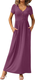 GRECERELLE Womens Long Maxi Dress 2025 V Neck Button - Casual Comfort