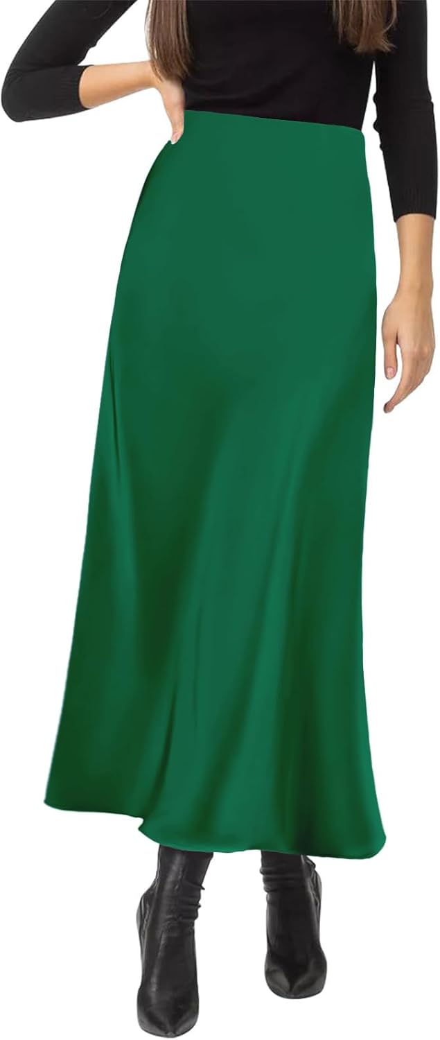 Women's Satin Silky High Waist Maxi Skirt for Elegant Style