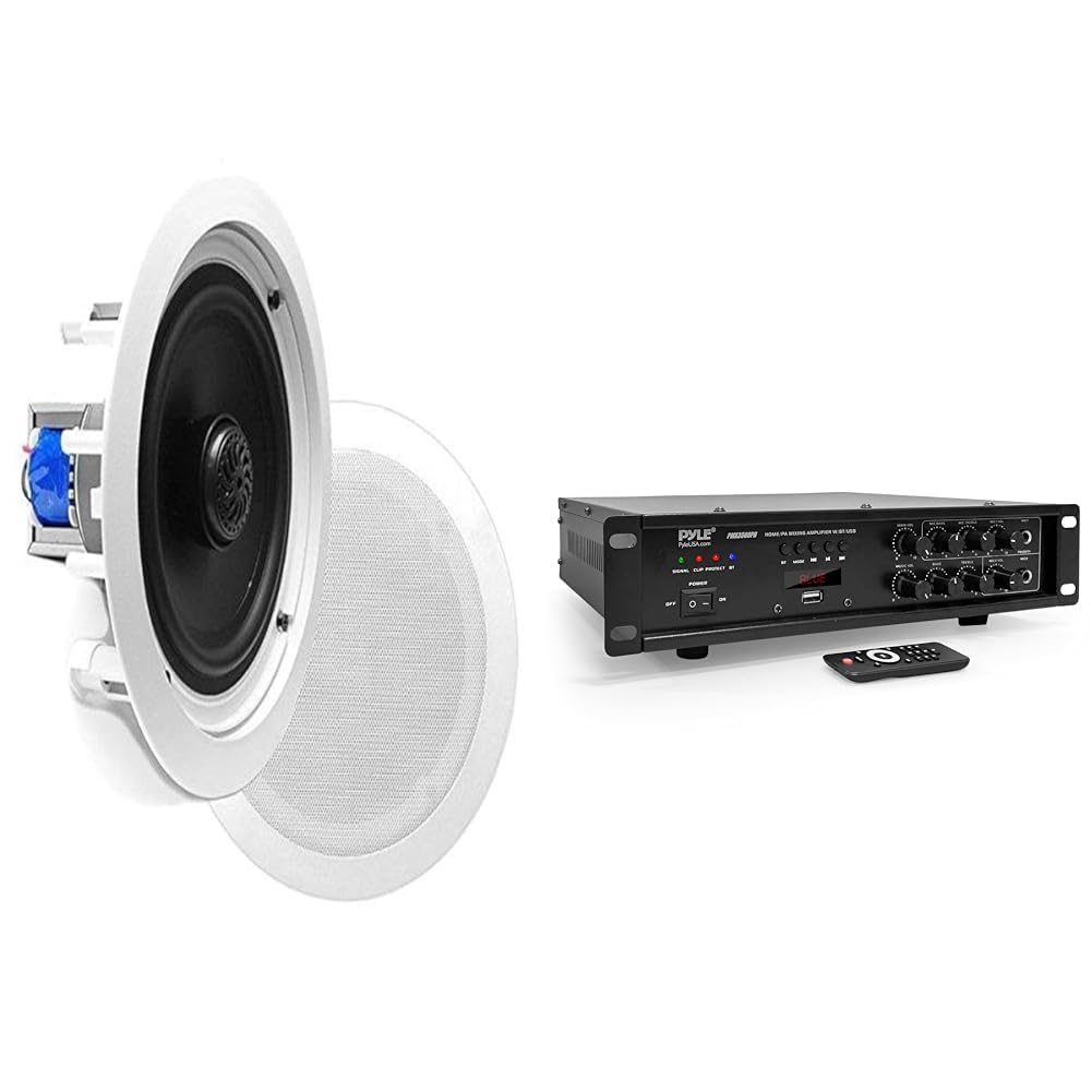 Pyle 6.5in 70v Ceiling Mount Speakers with 500W Amplifier