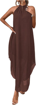 Verdusa Women's Fall Formal Halter Asymmetrical Maxi Dress - Flowy so