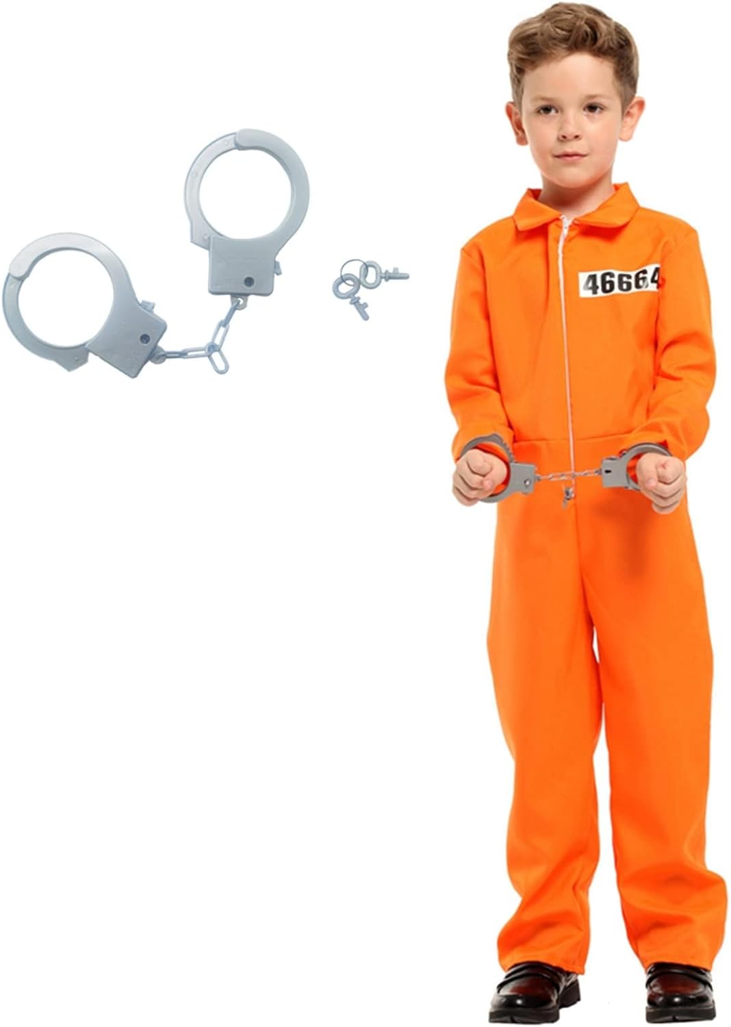 Realistic Kids Orange Prisoner Costume with Handcuffs for Fun